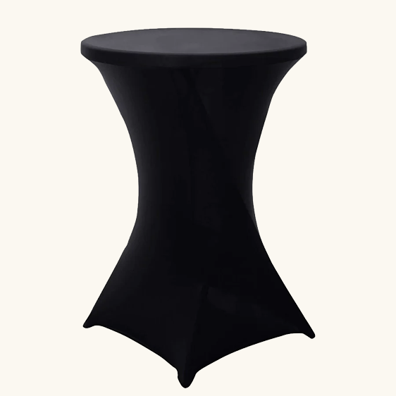 Black Stretch Spandex Cocktail Table Cover (24–32” Round Highboy)